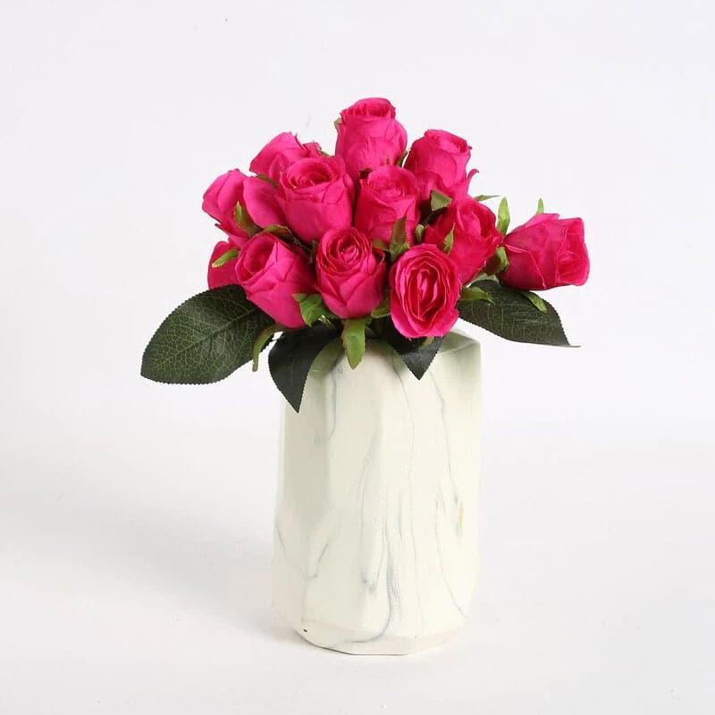Artificial Flowers - Faux Rose Flower Bunch - Dark Pink