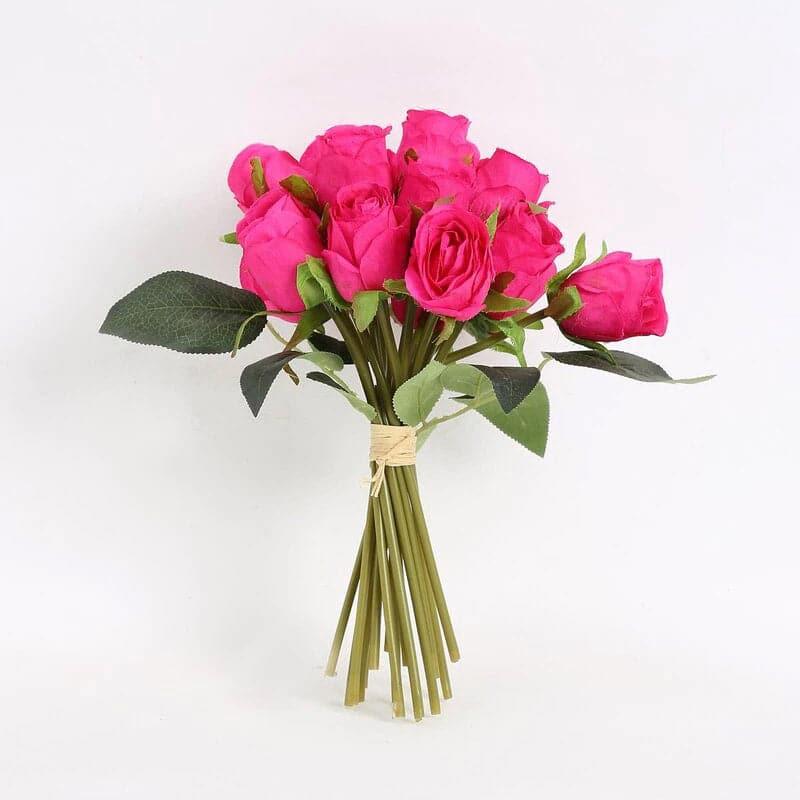 Artificial Flowers - Faux Rose Flower Bunch - Dark Pink