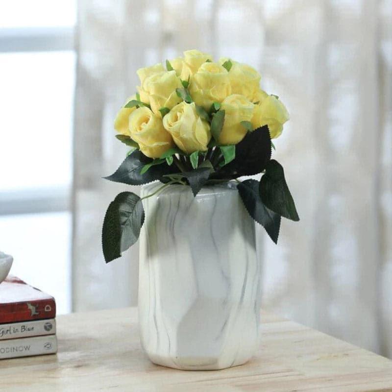 Artificial Flowers - Faux Rose Flower Bunch - Yellow
