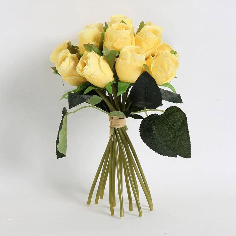 Artificial Flowers - Faux Rose Flower Bunch - Yellow