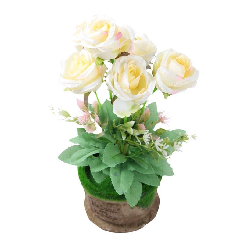 Artificial Flowers - Faux Rose Plant In Rustic Planter