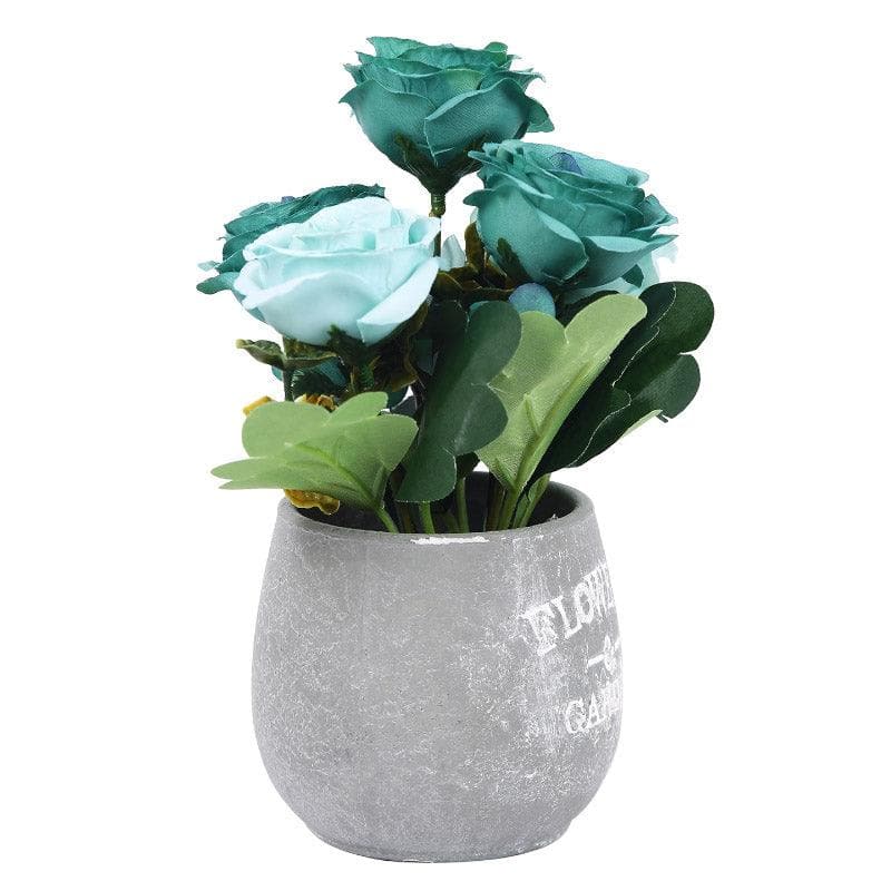 Buy Faux Teal Rose With Pot Artificial Flowers from Vaaree