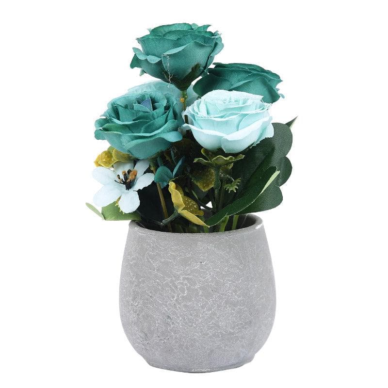 Buy Faux Teal Rose With Pot Artificial Flowers from Vaaree