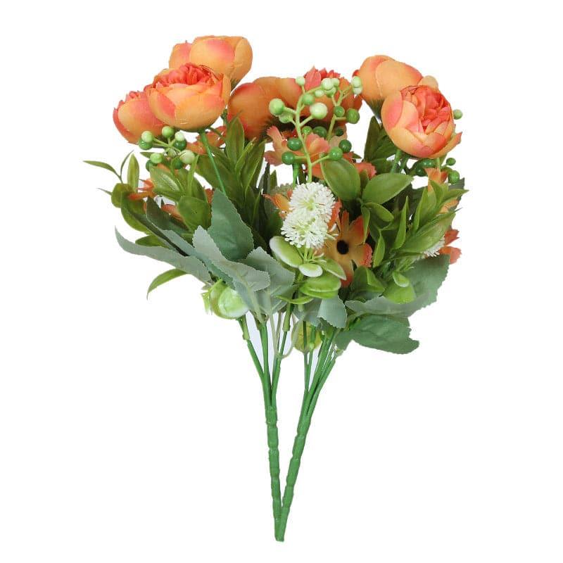 Artificial Flowers - Faux Tropicana Rose Bunch (Orange)- Set Of Two