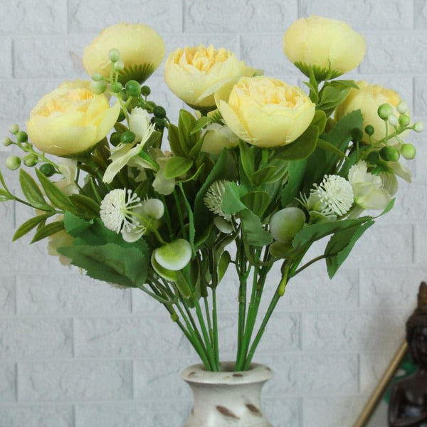 Artificial Flowers - Faux Tropicana Rose Bunch (Yellow)- Set Of Two
