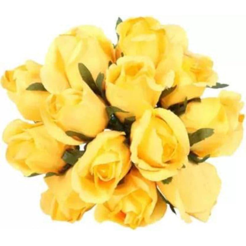 Buy Faux Tube Rose Bunch (Yellow) - Set Of Twelve Artificial Flowers from Vaaree