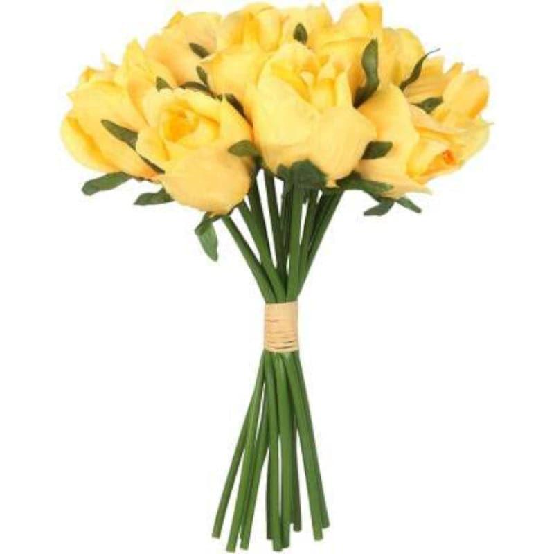 Artificial Flowers - Faux Tube Rose Bunch (Yellow) - Set Of Twelve