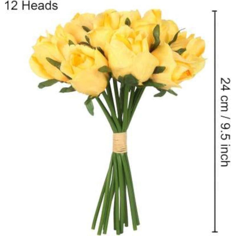 Buy Faux Tube Rose Bunch (Yellow) - Set Of Twelve Artificial Flowers from Vaaree