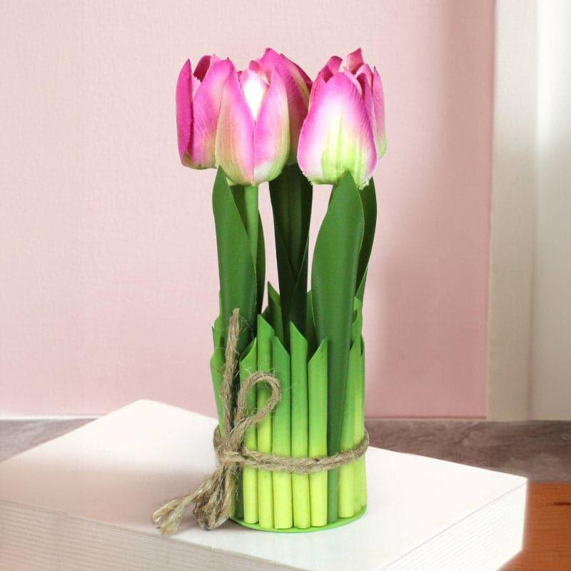 Artificial Flowers - Faux Tube Tulip Flower Bunch - Pink