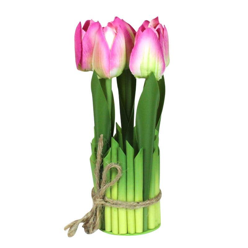 Artificial Flowers - Faux Tube Tulip Flower Bunch - Pink