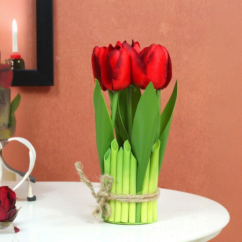 Buy Faux Tube Tulip Flower Bunch - Red Artificial Flowers from Vaaree