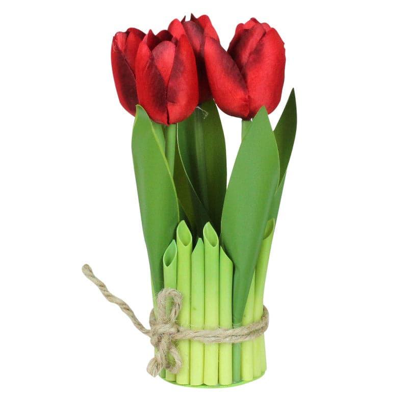 Artificial Flowers - Faux Tube Tulip Flower Bunch - Red