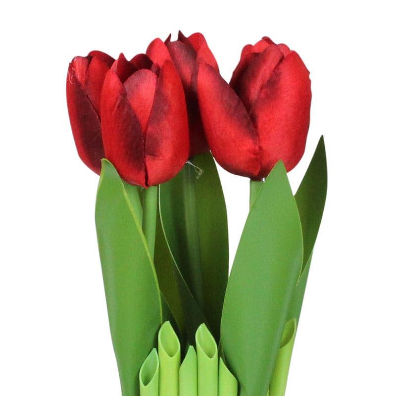 Artificial Flowers - Faux Tube Tulip Flower Bunch - Red