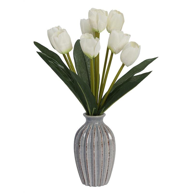 Artificial Flowers - Faux Tulip Floral Bunch (White) - Set Of Two