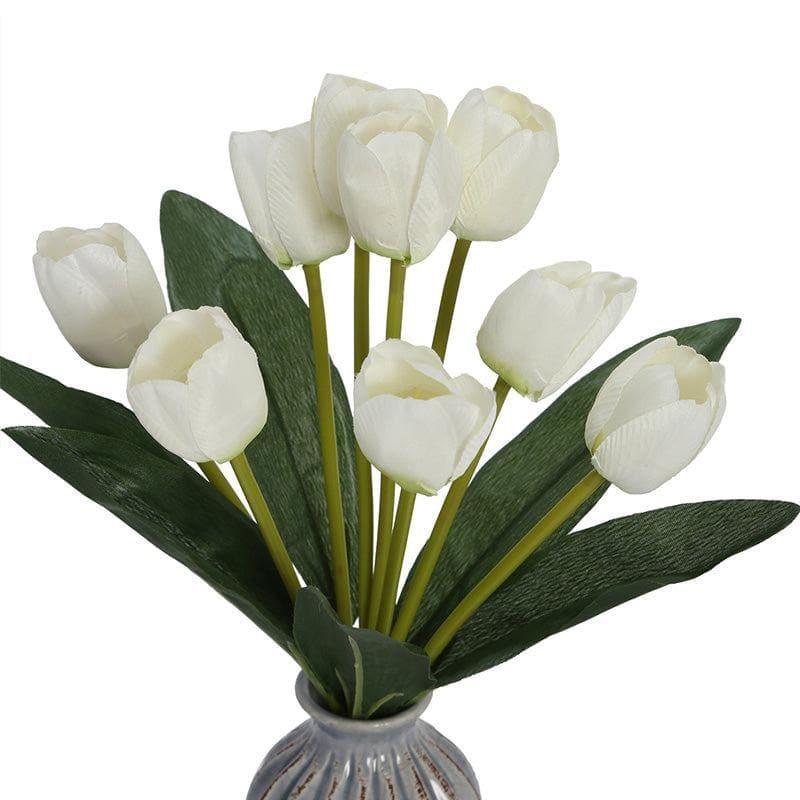 Buy Faux Tulip Floral Bunch (White) - Set Of Two Artificial Flowers from Vaaree