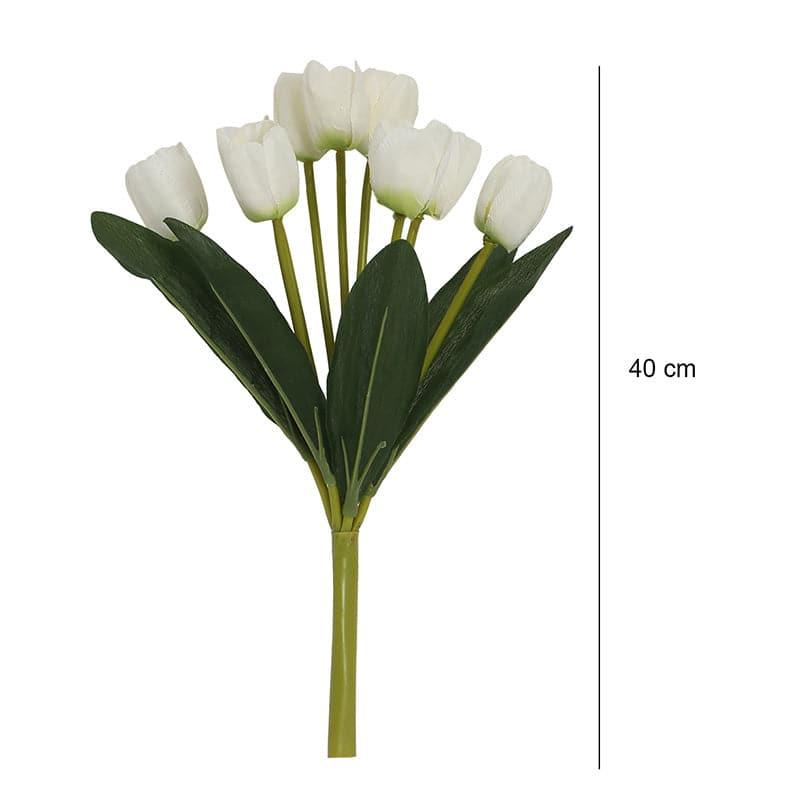 Artificial Flowers - Faux Tulip Floral Bunch (White) - Set Of Two