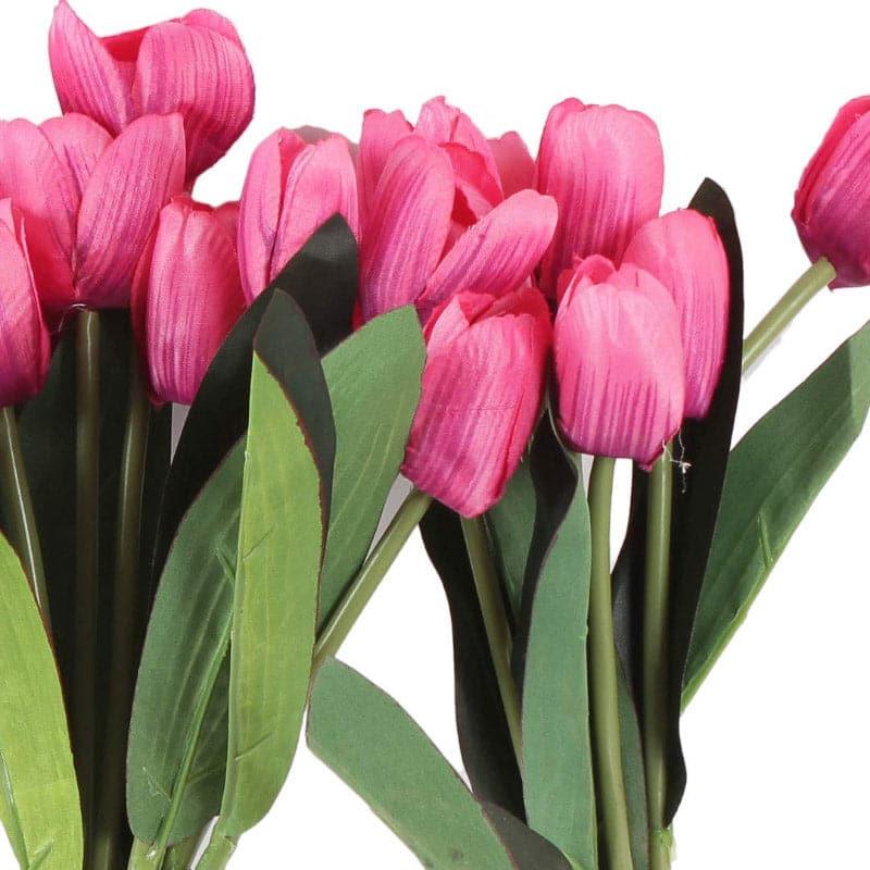 Artificial Flowers - Faux Tulip Flower Bunch - Dark Pink