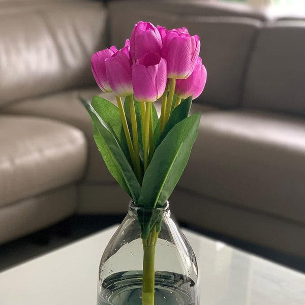 Artificial Flowers - Faux Tulip Flower Bunch - Purple