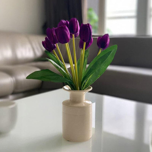 Artificial Flowers - Faux Tulip Flower Bunch - Violet
