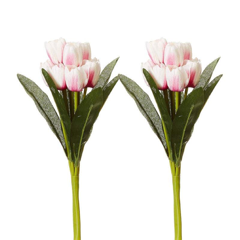 Buy Faux Tulip Flower Bunch - White & Pink Artificial Flowers from Vaaree