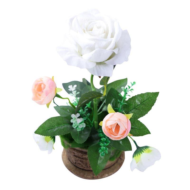 Buy Faux White Rose In Rustic Planter Artificial Flowers from Vaaree