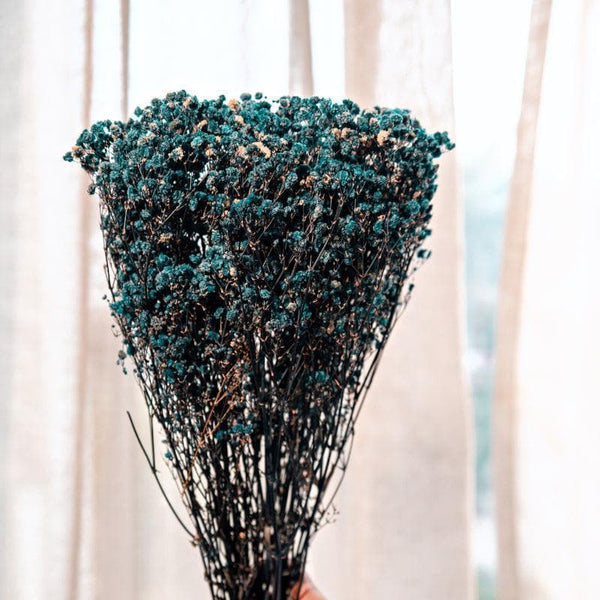 Artificial Flowers - Naturally Dried Baby Breath Stems (Blue) - Set Of Five