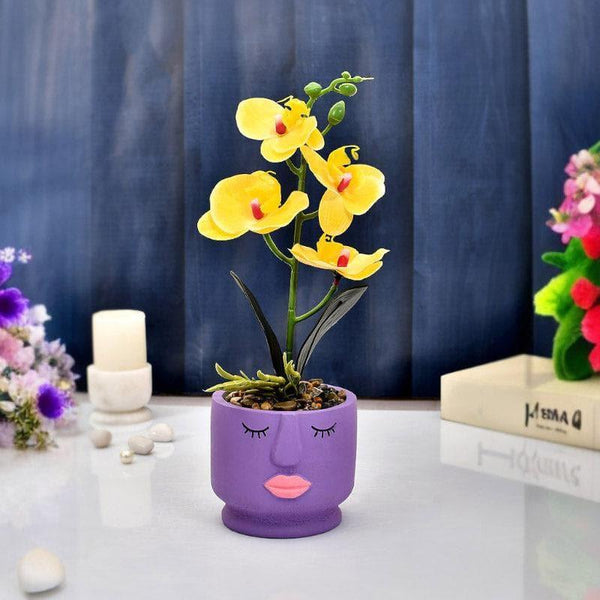 Buy Artificial Flowers - Pritam Planter With Faux Orchid Plant - Purple & Yellow at Vaaree online