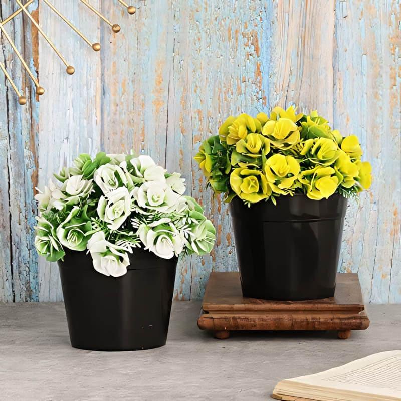Artificial Flowers - Roseo Faux Plant In Sadro Pot - Set Of Two