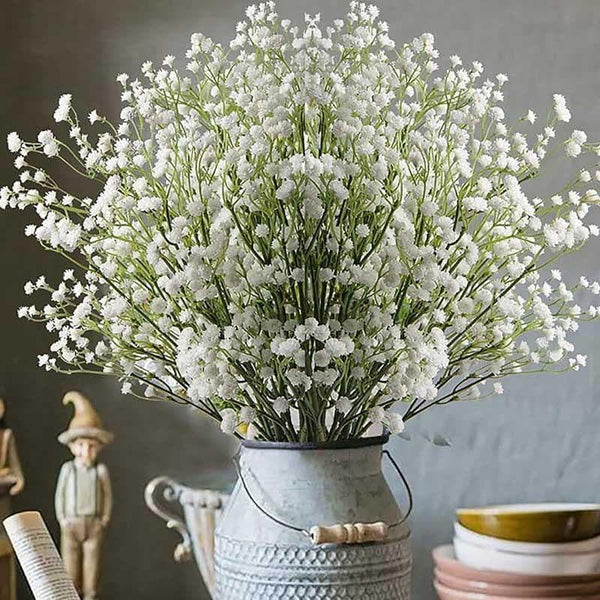Artificial Flowers - Star Flower Floral Bush (White) - Set Of Six