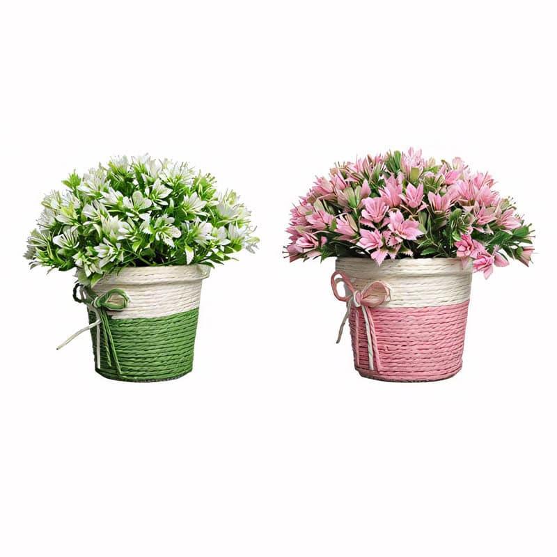 Artificial Plants - (Pink & Green) Alba Faux Plant In Basket Pot (17 cms) - Set Of Two