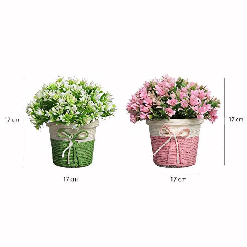 Artificial Plants - (Pink & Green) Alba Faux Plant In Basket Pot (17 cms) - Set Of Two