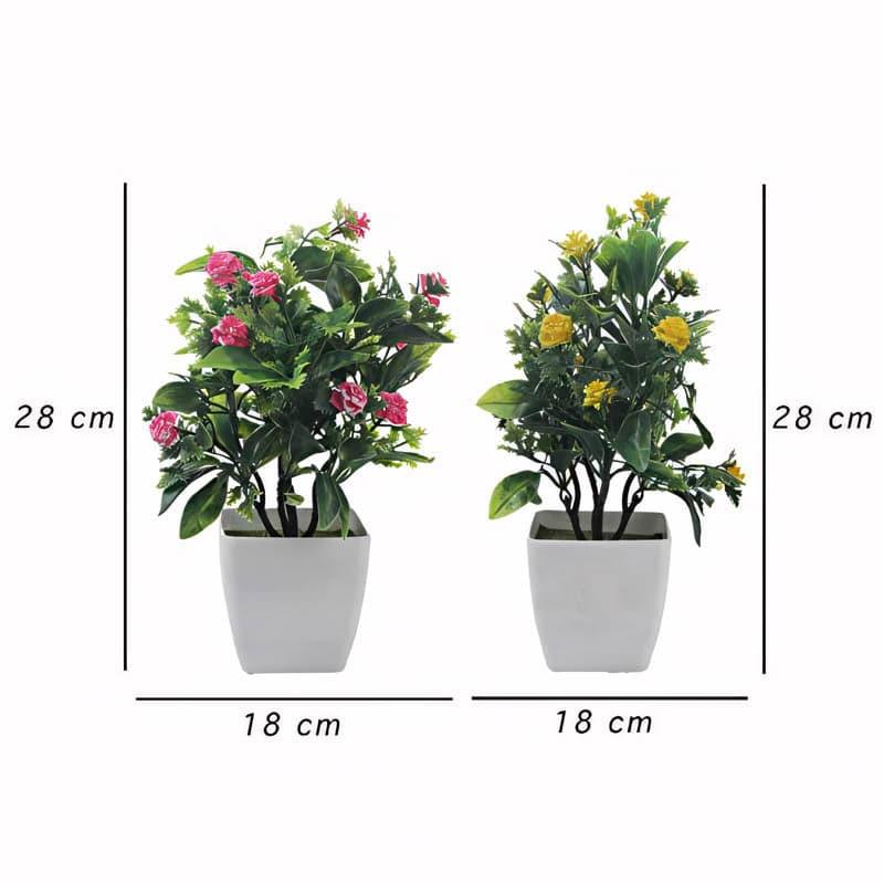 Artificial Plants - (Pink & Yellow) Dosea Faux Plant In Ostara Pot (28 cms) - Set Of Two