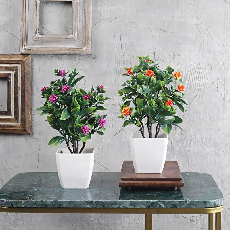 Artificial Plants - (Purple & Orange) Dosea Faux Plant In Ostara Pot (28 cms) - Set Of Two