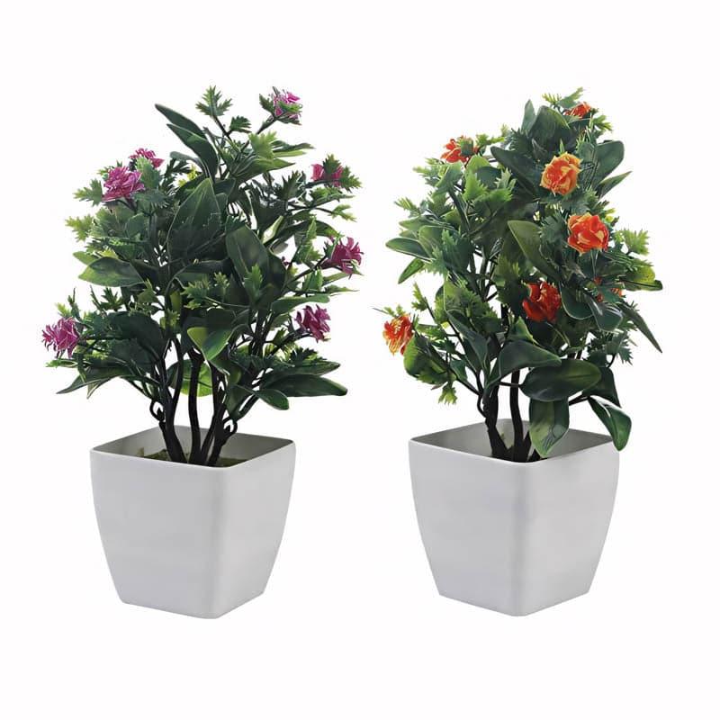 Artificial Plants - (Purple & Orange) Dosea Faux Plant In Ostara Pot (28 cms) - Set Of Two