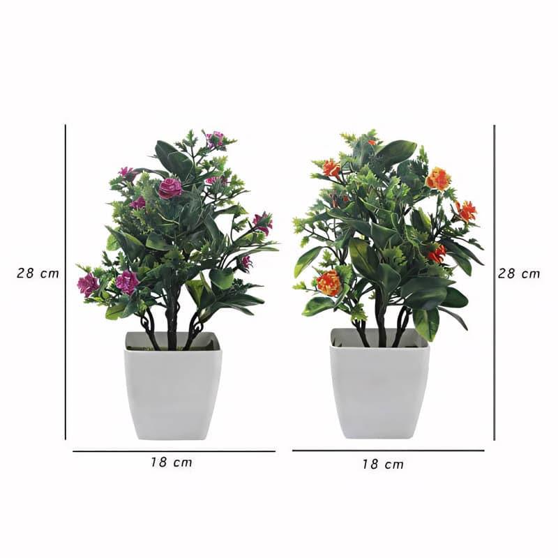 Artificial Plants - (Purple & Orange) Dosea Faux Plant In Ostara Pot (28 cms) - Set Of Two