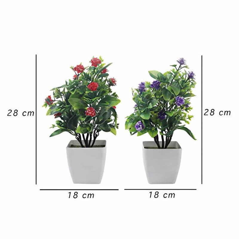 Artificial Plants - (Red & Blue) Dosea Faux Plant In Ostara Pot (28 cms) - Set Of Two