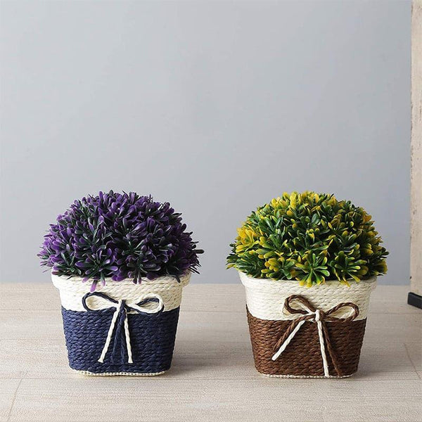 Artificial Plants - (Blue & Brown) Faux Abelia In Basket Pot (14 cms) - Set Of Two