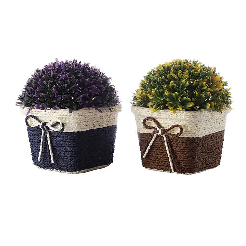 Artificial Plants - (Blue & Brown) Faux Abelia In Basket Pot (14 cms) - Set Of Two