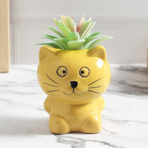 Artificial Plants - Faux Aeonium In Cat Face Pot - 12 cms