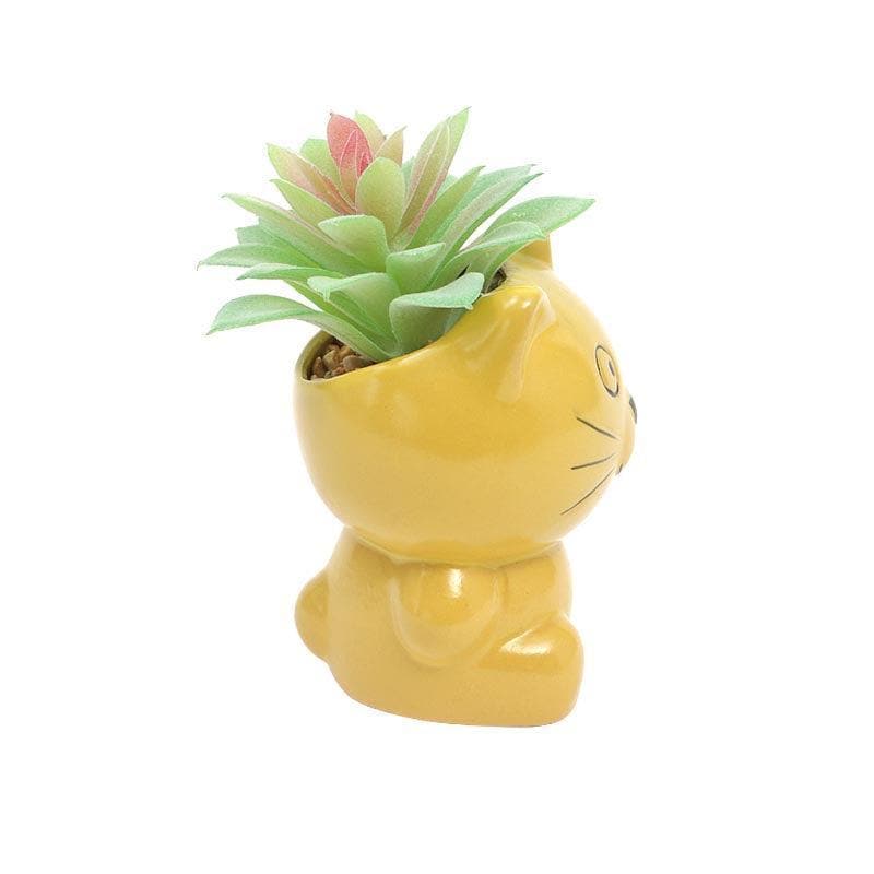 Artificial Plants - Faux Aeonium In Cat Face Pot - 12 cms