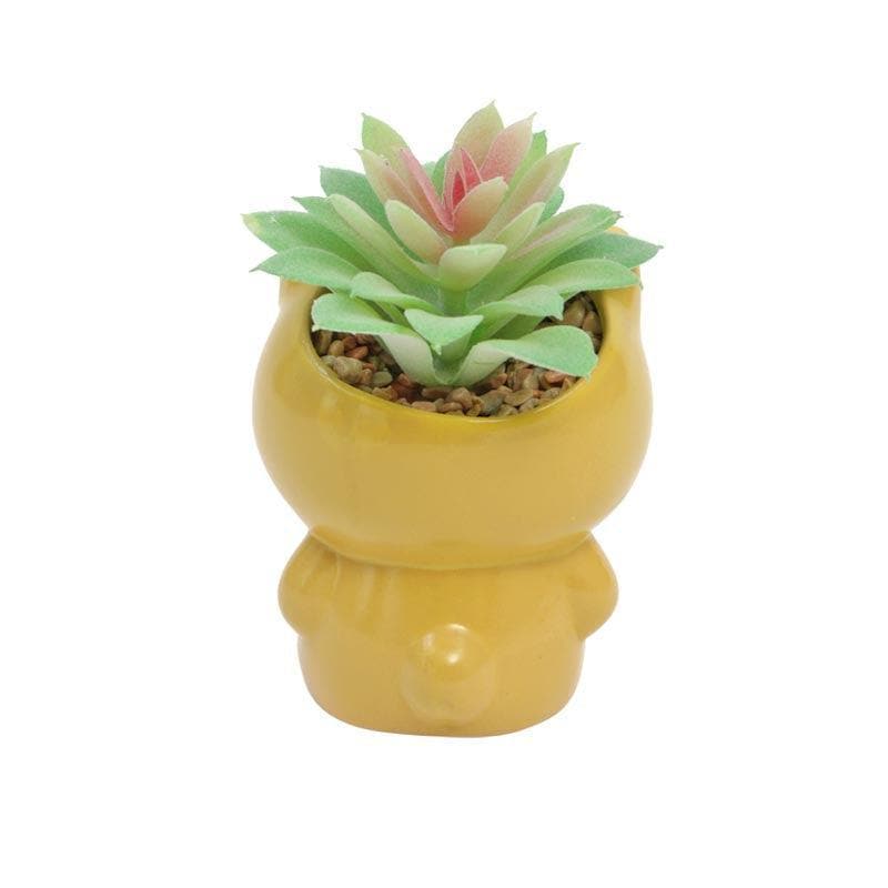 Artificial Plants - Faux Aeonium In Cat Face Pot - 12 cms