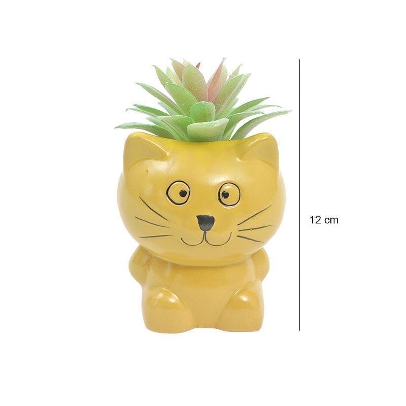 Buy Faux Aeonium In Cat Face Pot - 12 cms Artificial Plants from Vaaree