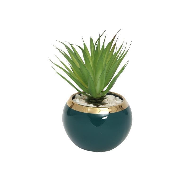 Buy Faux Agave In Blue Round Pot With Stand - 16 cms Artificial Plants from Vaaree