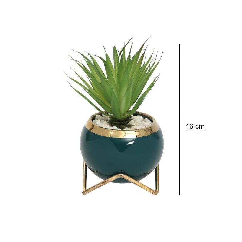 Buy Faux Agave In Blue Round Pot With Stand - 16 cms Artificial Plants from Vaaree