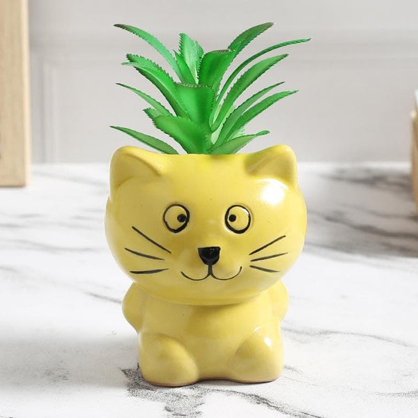 Artificial Plants - Faux Agave In Cat Face Pot - 14 cms