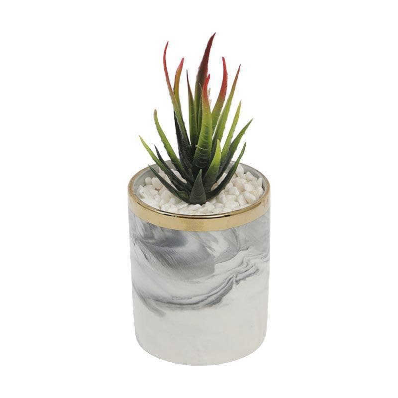 Artificial Plants - Faux Agave In Marble Pot - 26 cms