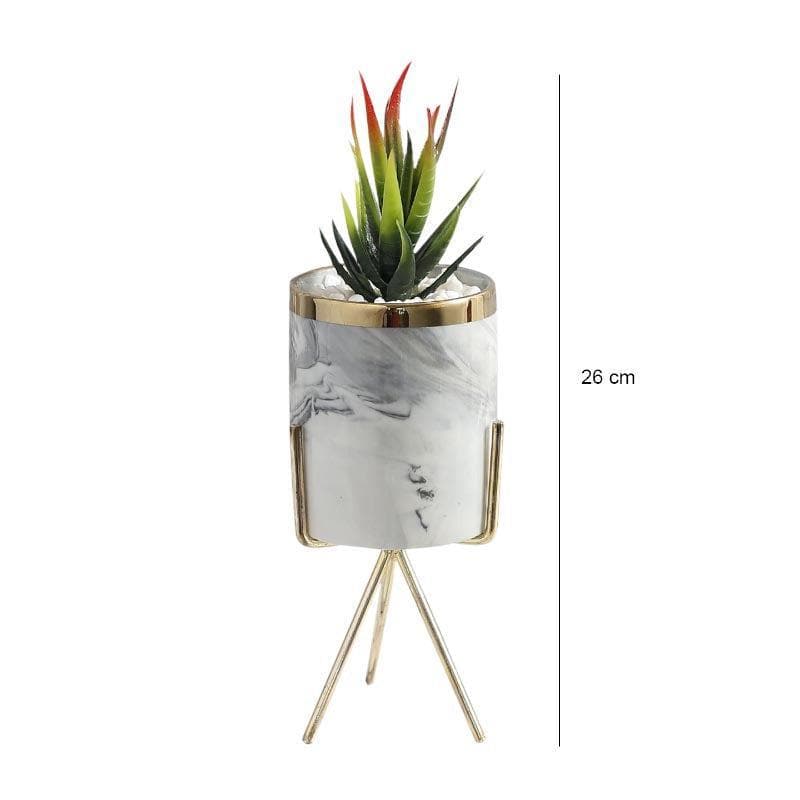 Artificial Plants - Faux Agave In Marble Pot - 26 cms