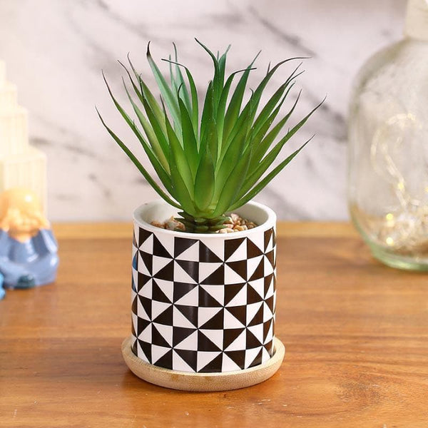 Artificial Plants - Faux Agave In Patterned Pot - 17.5 cms