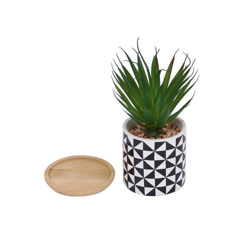 Artificial Plants - Faux Agave In Patterned Pot - 17.5 cms