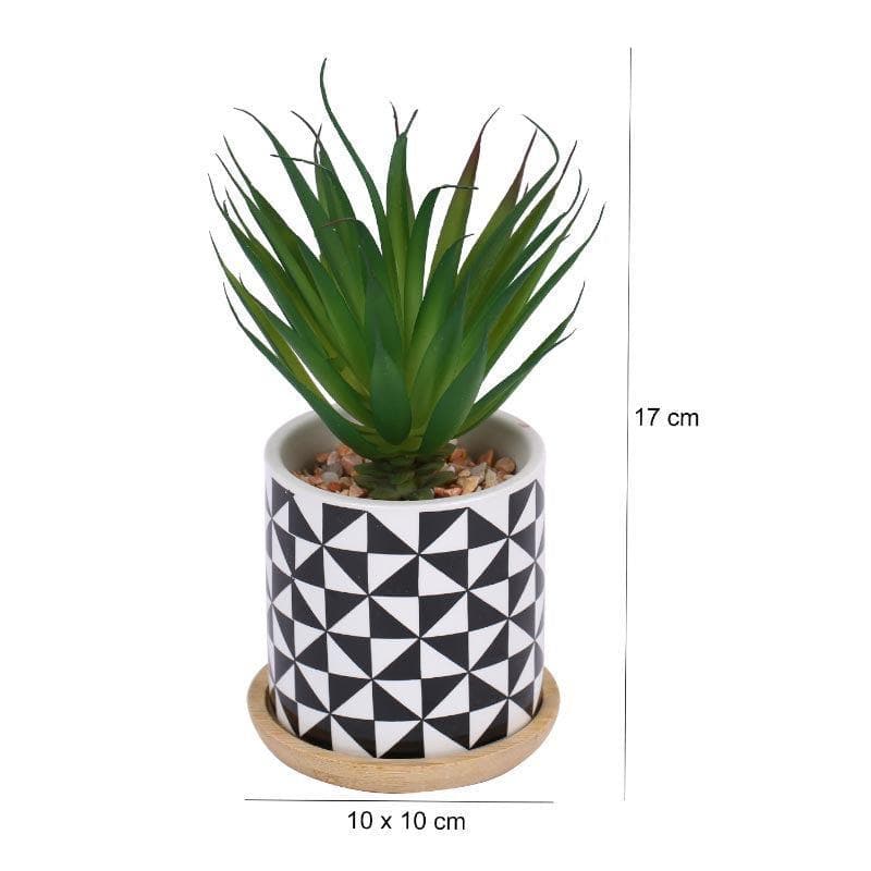 Artificial Plants - Faux Agave In Patterned Pot - 17.5 cms